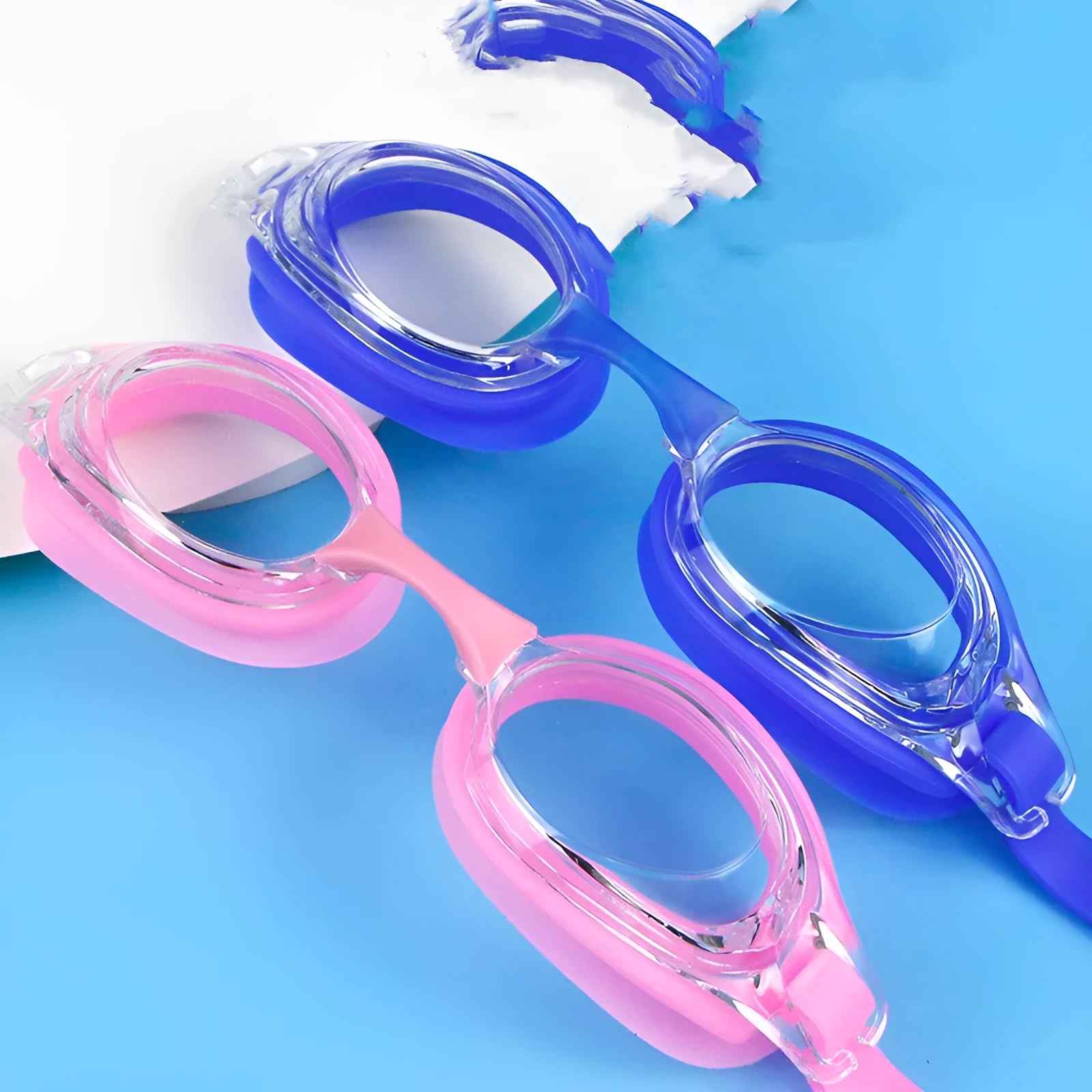 Black myopia corrective swimming goggles with HD waterproof lenses and a storage case.