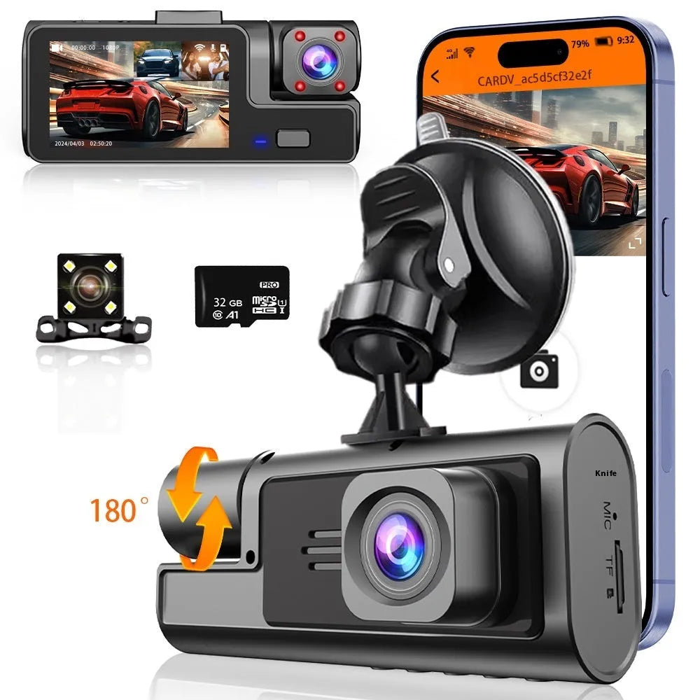 WiFi driving recorder with 2.0-inch screen and reversing camera for car front and rear monitoring