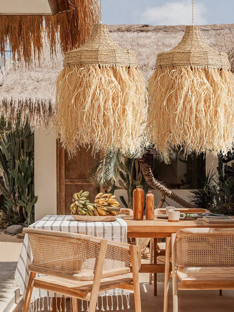 50cm diameter retro restaurant chandelier made from woven willow and wild vetch with Southeast Asian style