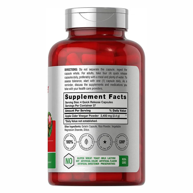 Pack of 150 apple vinegar dietary supplement capsules.