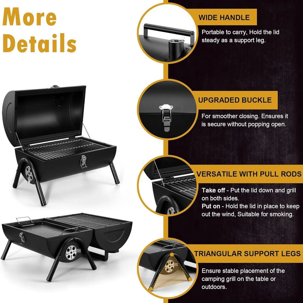 Small folding desktop charcoal barbecue smoking device with grill