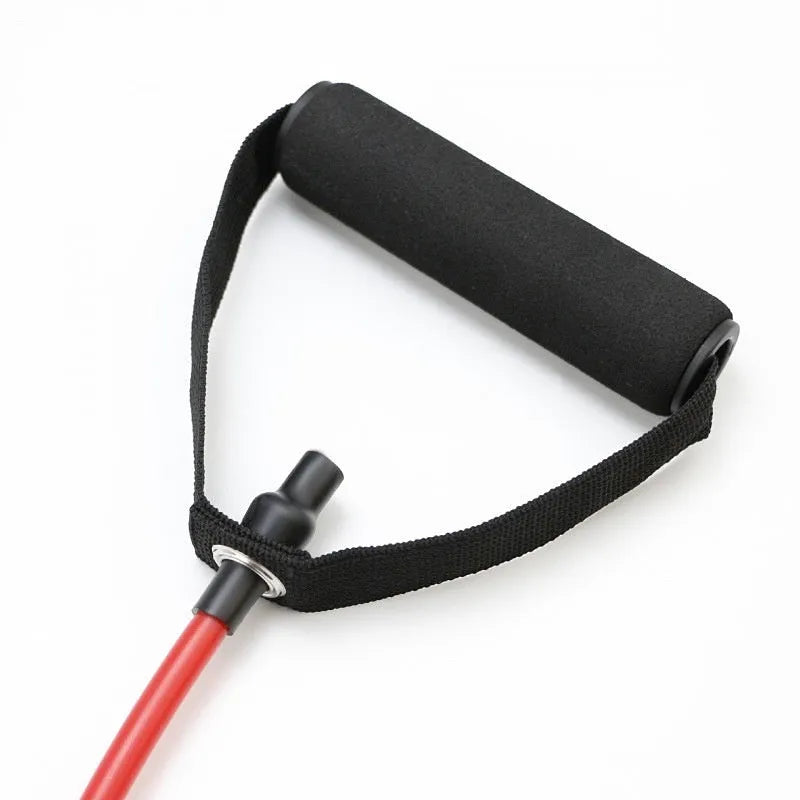 Adjustable chest expander with TPE tension rope in yellow, green, red, blue, and black colour options representing 10LB to 30LB resistance.
