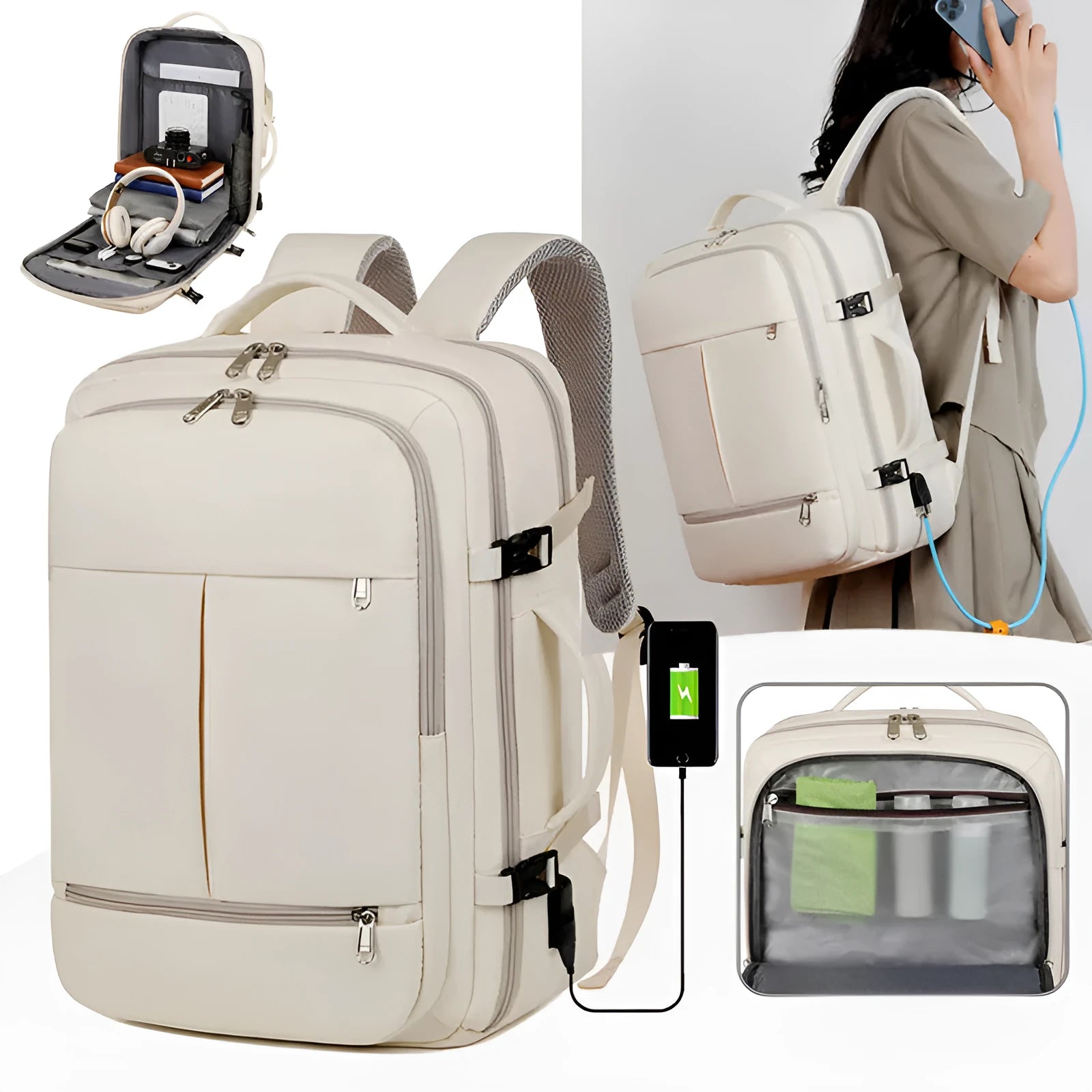 Waterproof Oxford cloth business travel backpack with multiple pockets and laptop compartment