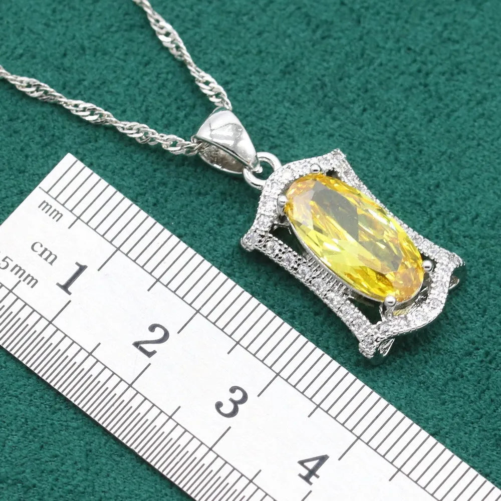 Anti-allergy zircon jewellery set with snake bone chain necklace, earrings, ring, and bracelet in yellow or olive.