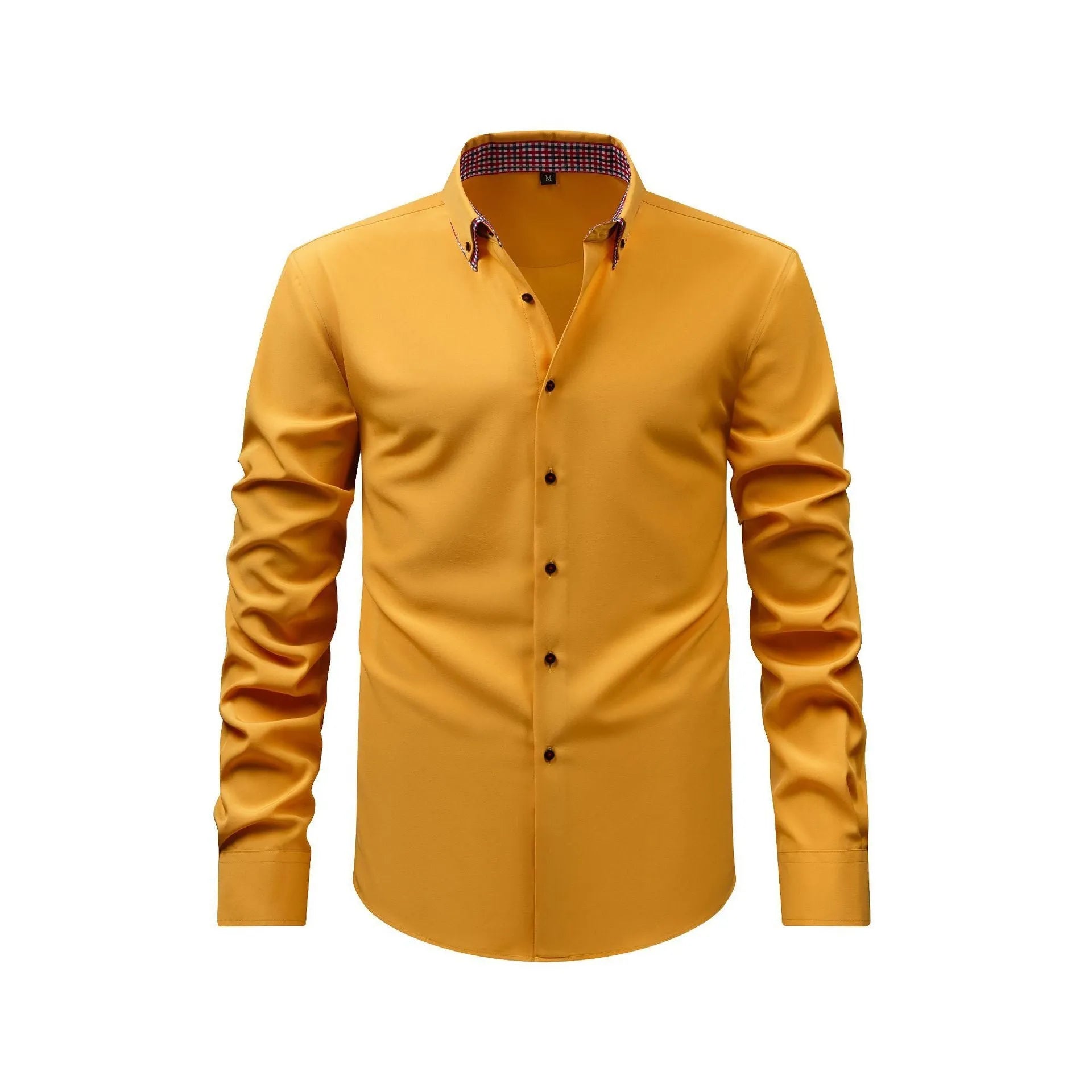 Casual cardigan shirt in solid colour with double collar stitching, three-button placket, and stretch polyester fabric