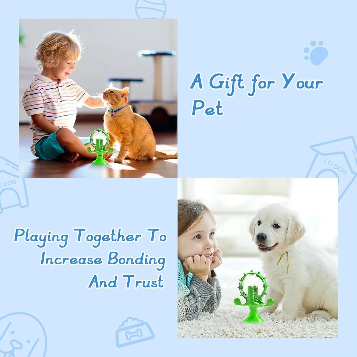 Interactive rotating pet slow feeder toy with sucker base in blue, green, red or yellow colour