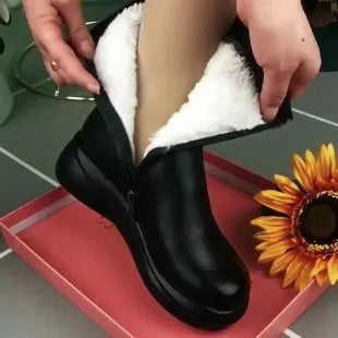 Retro cowhide flat boots with side zipper, metal and rhinestone decorations, brown colour