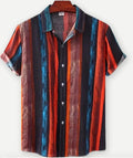 Short sleeve cardigan shirt with a Hawaiian floral pattern printed on the lapel, made from elastic polyester fabric.