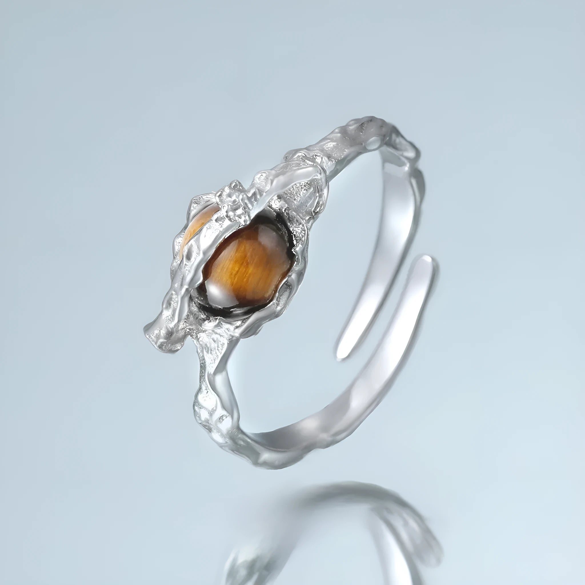 Silver Saturn-themed adjustable open ring with white gold electroplated finish for women.