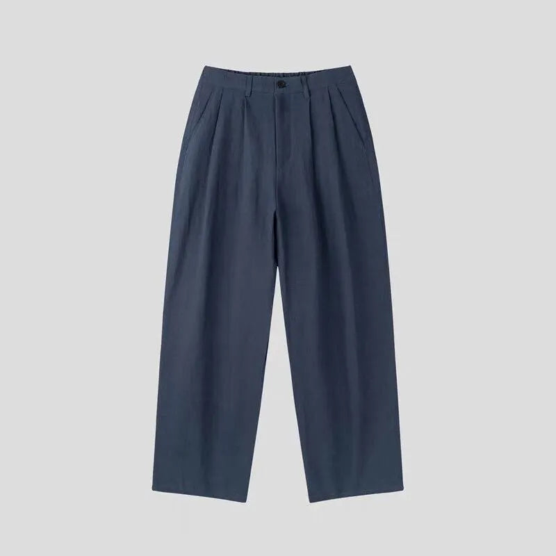 Men's wide-leg cotton linen trousers in apricot colour with micro-elastic waistband