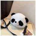Plush cylindrical crossbody bag with panda head design measuring 18×15×8cm