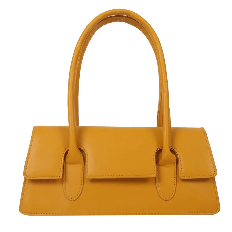 Women's retro square PU shoulder bag with stitching details and sandwich pocket exterior