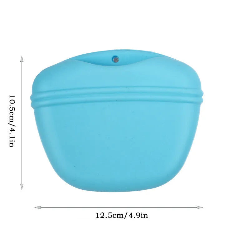 Silicone dog training treat waist bag with clip and magnetic closure in assorted colours.