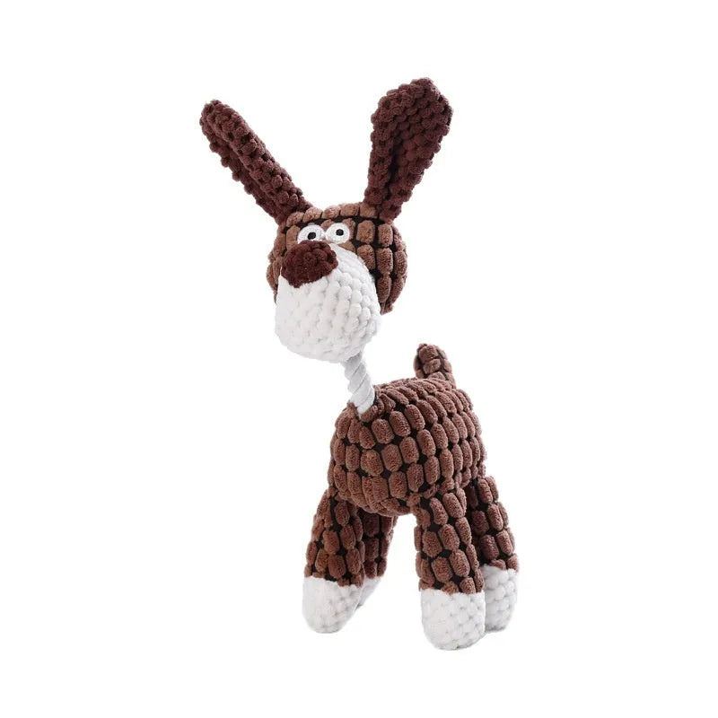 Plush pet chew toy in donkey, duck or elephant style for puppy teething relief