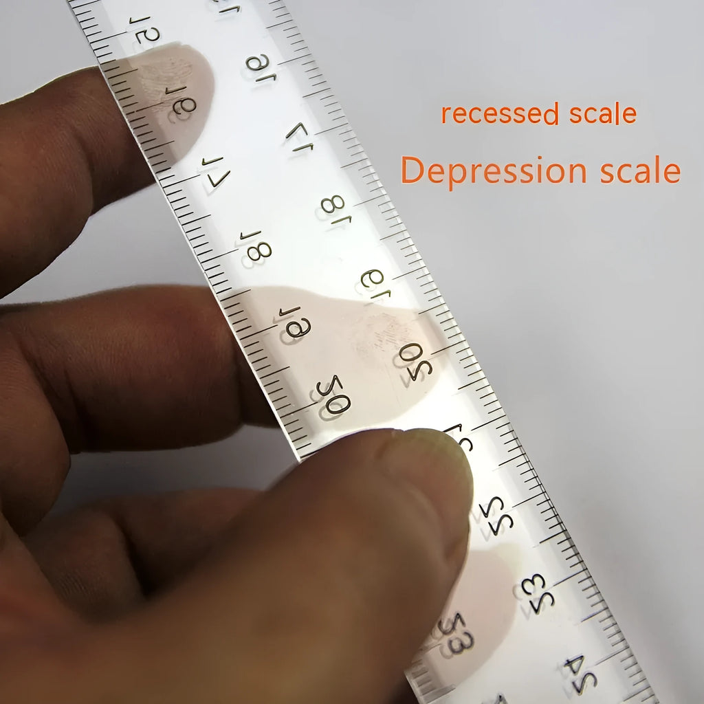 30cm T-shaped plastic ruler in transparent or orange yellow with UK or double centimetre scales