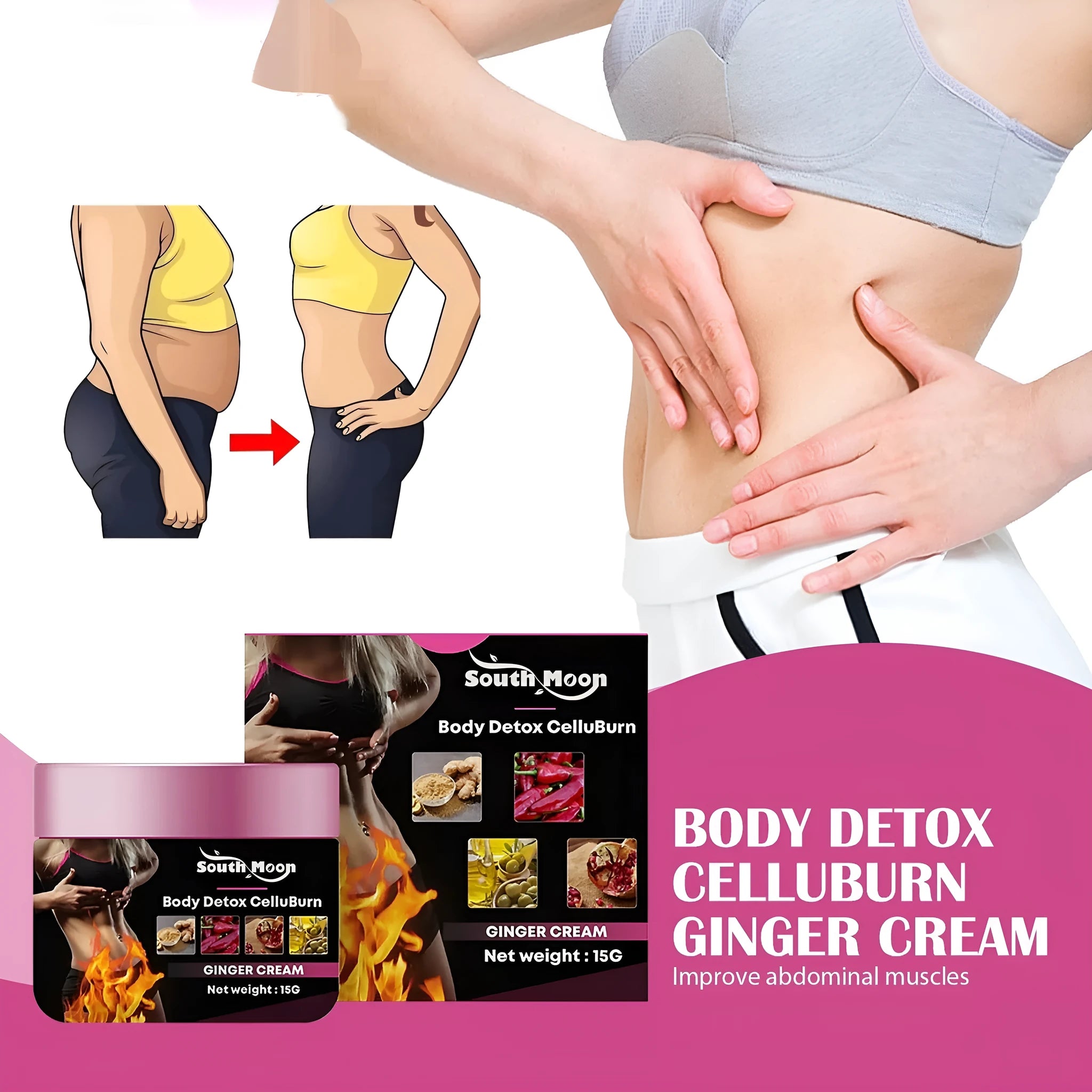 15g jar of ginger body slimming tightening cream for thighs and tummy