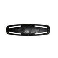 Black nylon PA66 seat belt clip for child safety seats measuring 14.5 x 4 cm