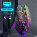 Black and white wireless gaming mouse with luminous breathing light and charging cable for desktop computers