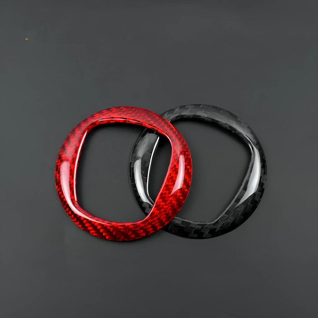 Real dry carbon fibre steering wheel decorative sticker in black or red.