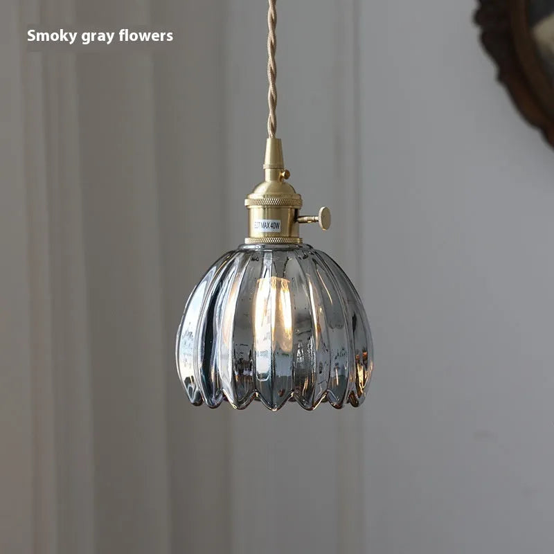Vintage Nordic style glass flower chandelier with coloured glass shades for bedroom bedside lighting