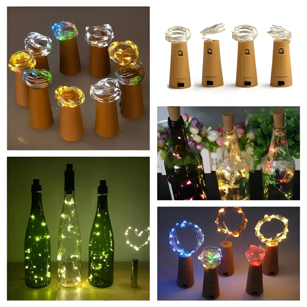 Flexible silver wire LED string lights with cork stopper for wine bottle decoration
