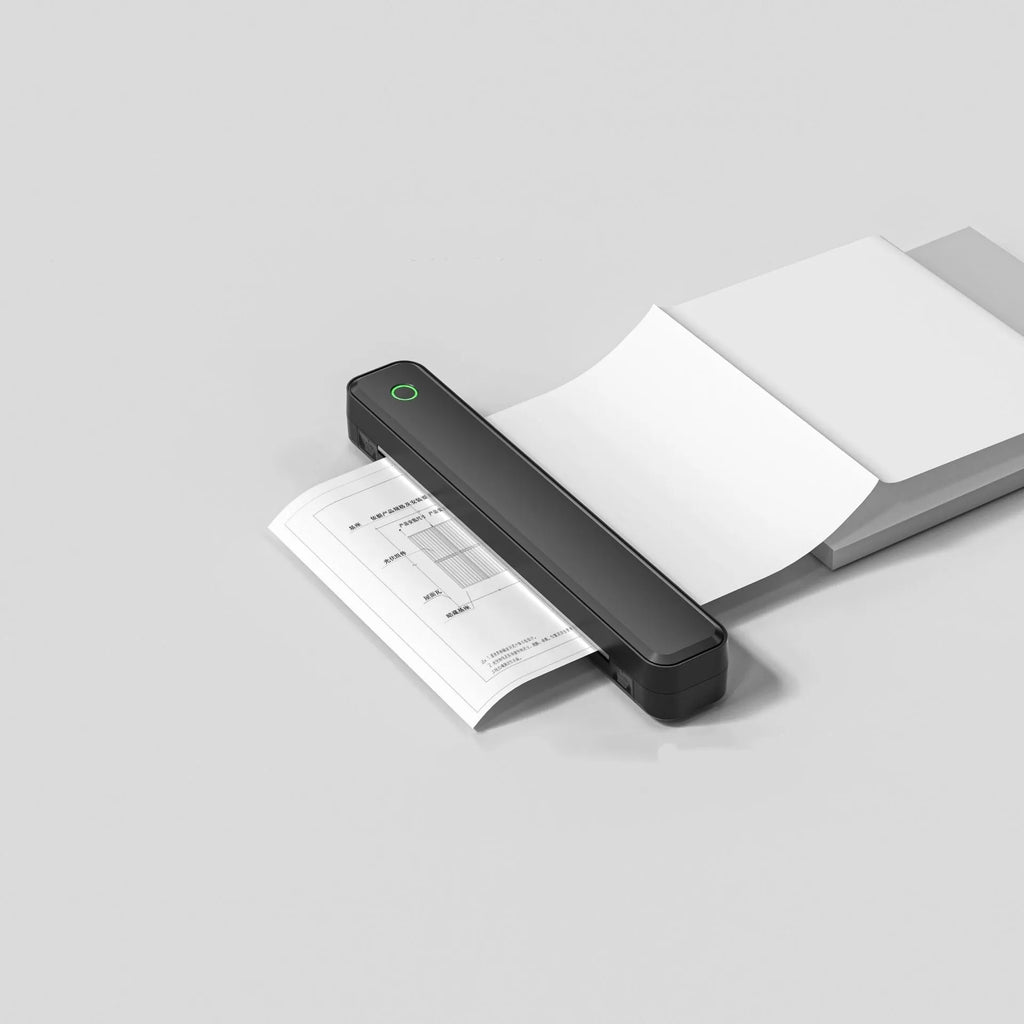 Black and white Bluetooth thermal printer for mobile phone connectivity with compact design