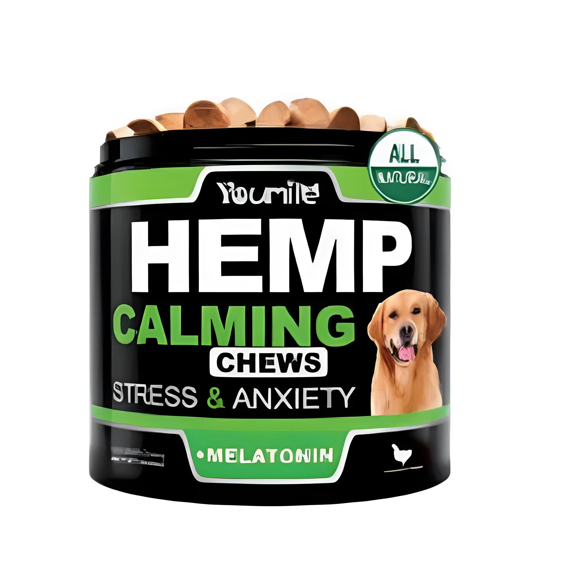 120 CBD chew capsules for dogs and cats in supplement packaging for calm behaviour support