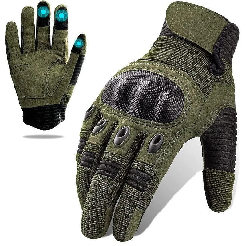 Pair of touch screen military tactical full finger motorbike gloves in knitted fabric black colour
