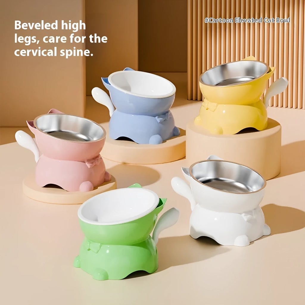 Stainless steel oblique cat bowl with anti-fall design in choice of colours