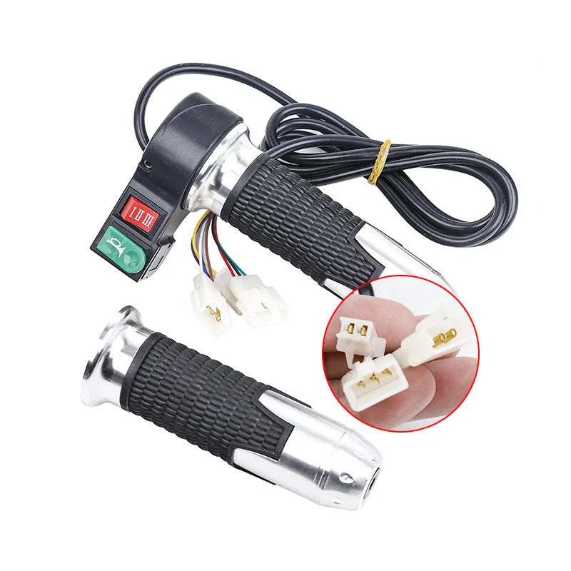 Plastic three-wheel electric car accelerator handle with three-speed rotating mechanism