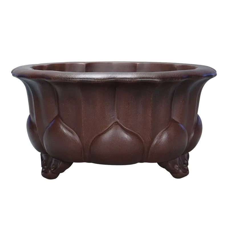 Purple sand succulent bonsai pot with antique Chinese design measuring 37x37x20cm
