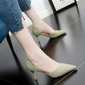 Women's black pointed toe stiletto high heel shoe with PU leather upper