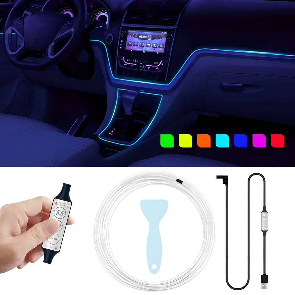 Car interior light strip USB wireless RGB MMS fibre optic 1-5 metre manual control 20 colours 22 dynamic modes