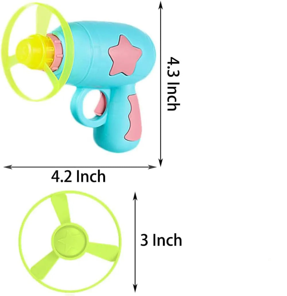 Blue or pink plastic cat toy gun with frisbee for indoor cat play