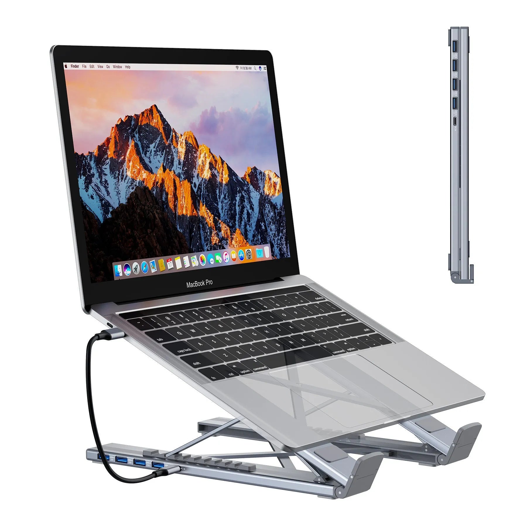 Aluminium alloy folding docking station laptop stand with multi-interface ports