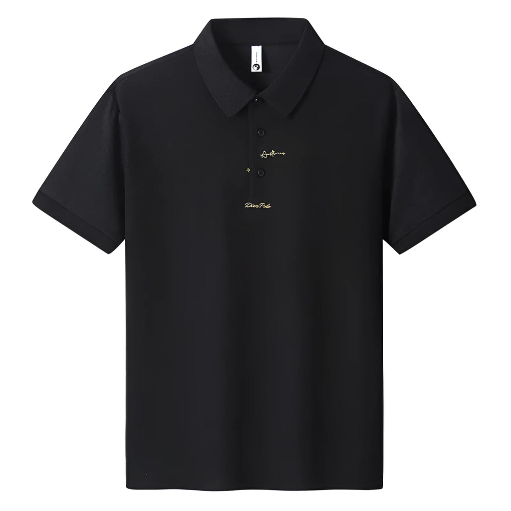 Men's casual cotton short sleeve T-shirt in a loose fit, featuring a letter pattern, shown in one of six available colours.