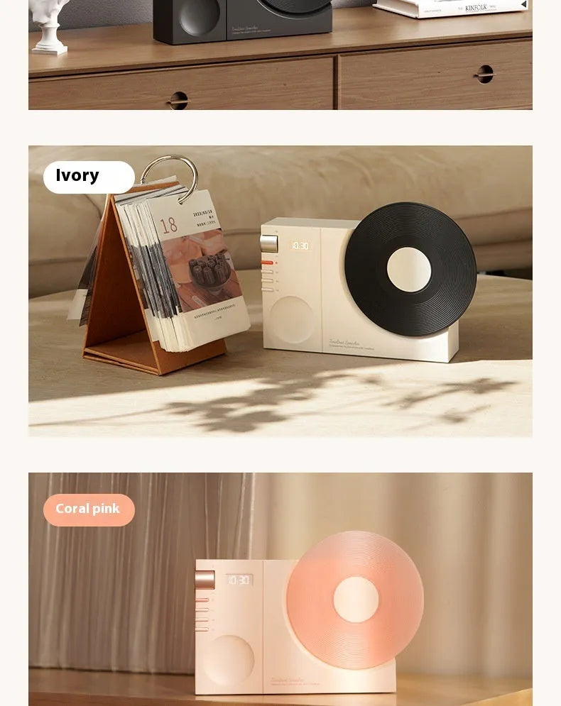 Mini Bluetooth portable speaker in obsidian black, ivory white, coral pink or plum green colours with USB charging