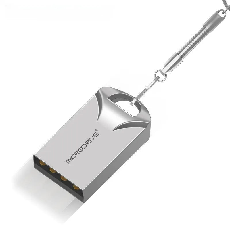 Compact black and silver metal USB flash drive showing mini size and high-speed capacity options.