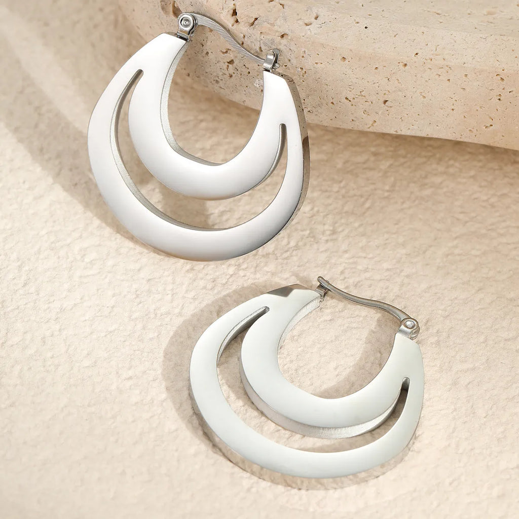 Geometric French earrings with round ring design in gold plated 18K stainless steel for women