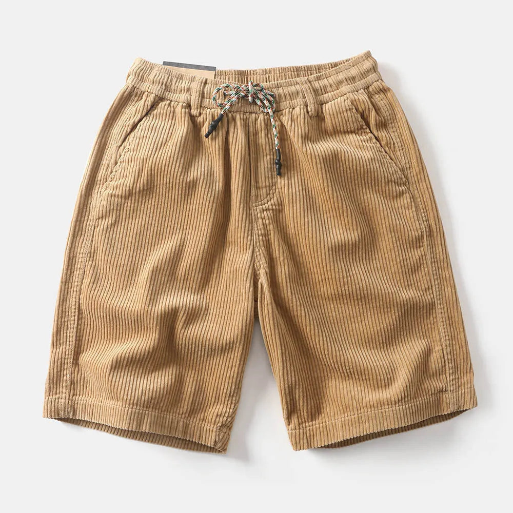 Men's khaki cargo shorts with straight-leg cut and retro American street style