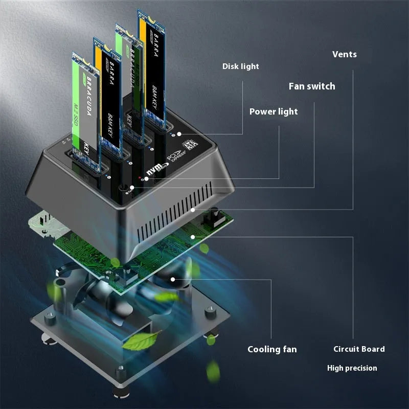 Aluminium alloy M2 SSD enclosure base in K30174P2 colour, showing its 90mm length.