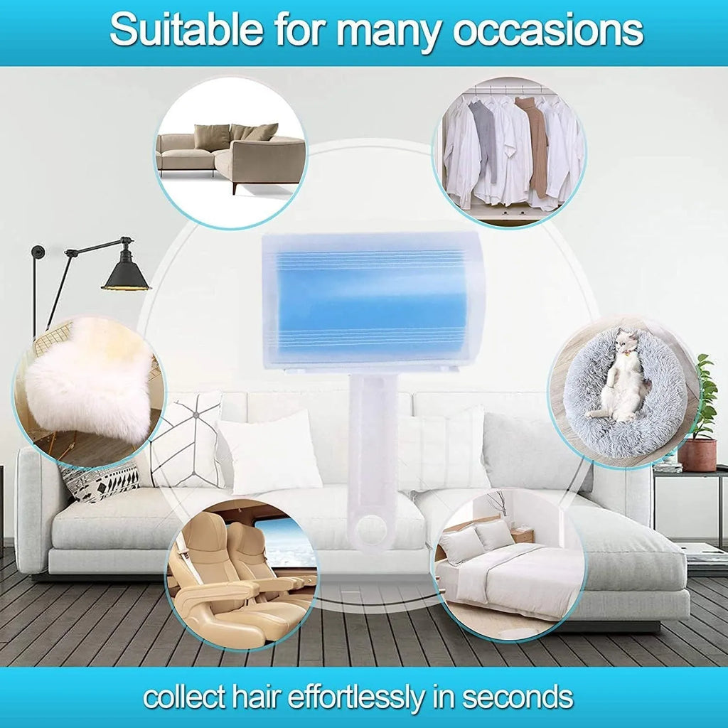 Blue washable reusable lint roller with cover for removing pet hair from clothes