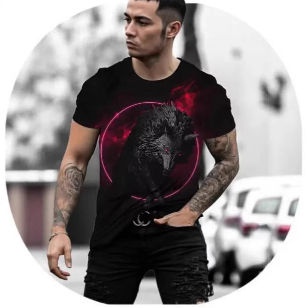 Men's grey T-shirt with a retro-style 3D lion graphic print on the front