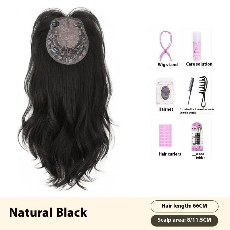 Natural black high temperature fiber wig with big wave style and breathable cap for ladies