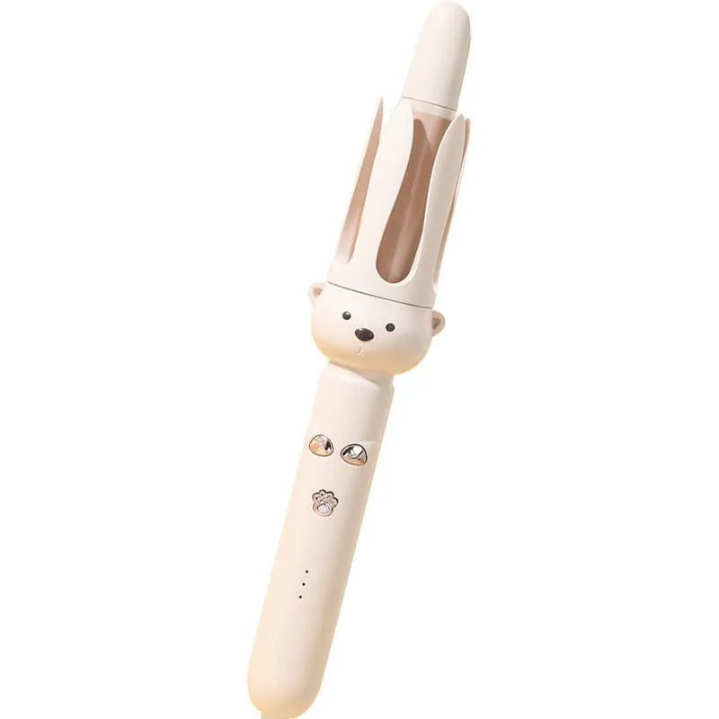Beige automatic hair curler with negative ion technology for curly hair styling