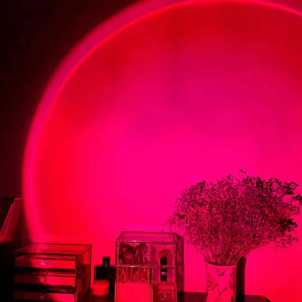 Rechargeable rainbow sunset projection lamp with USB cable and push-button switch