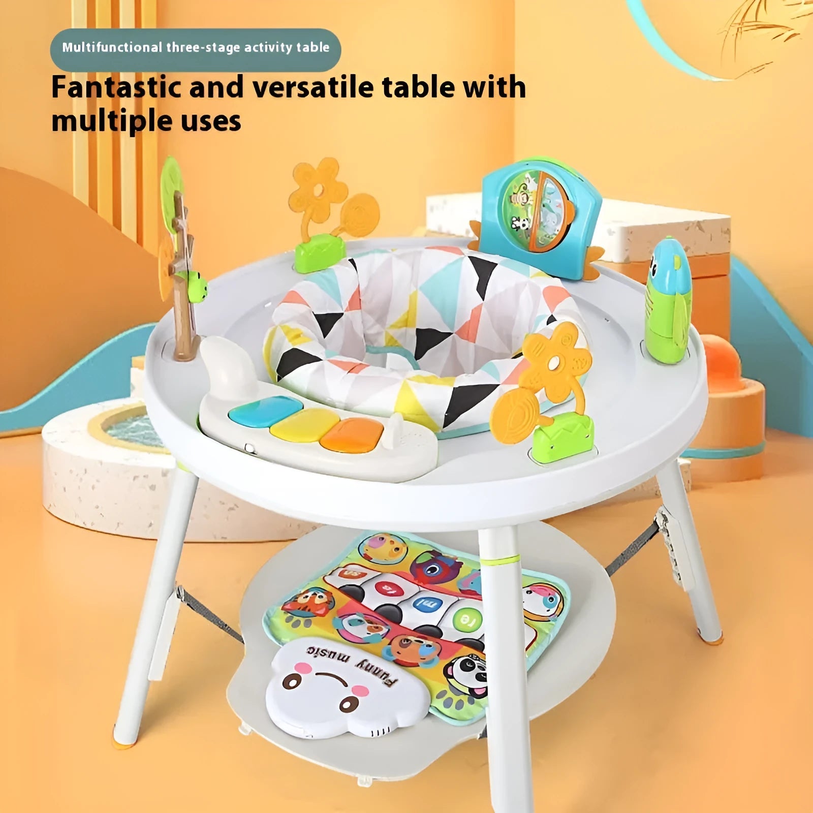 Three-function baby jumping chair with bouncing frame, gymnastic rack and interactive toys in duck design