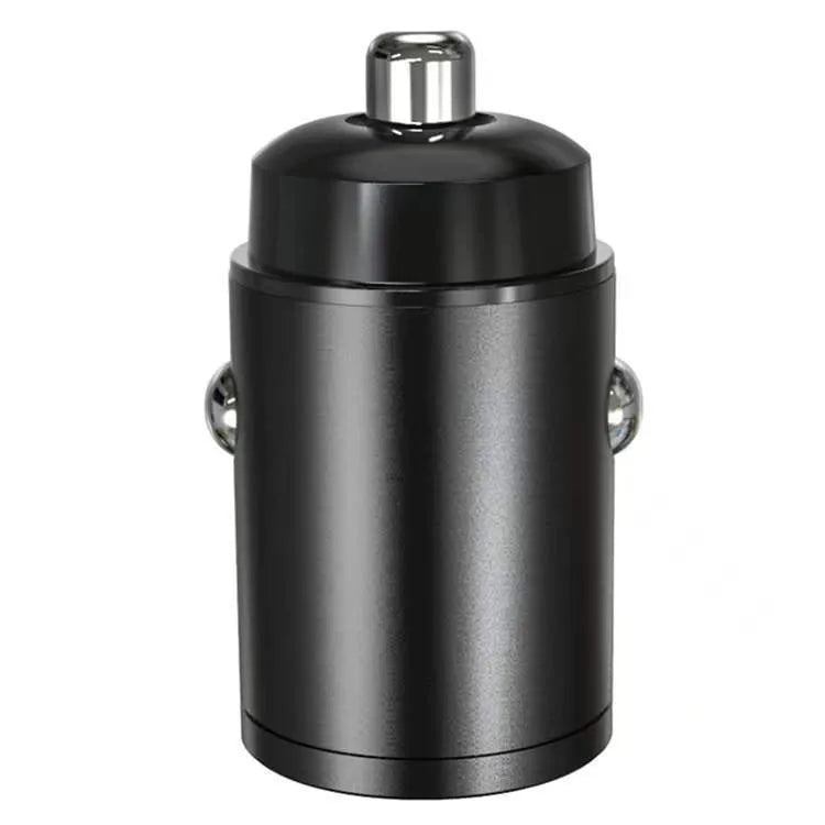 Mini zinc alloy car charger with dual USB-C ports for 30W fast charging