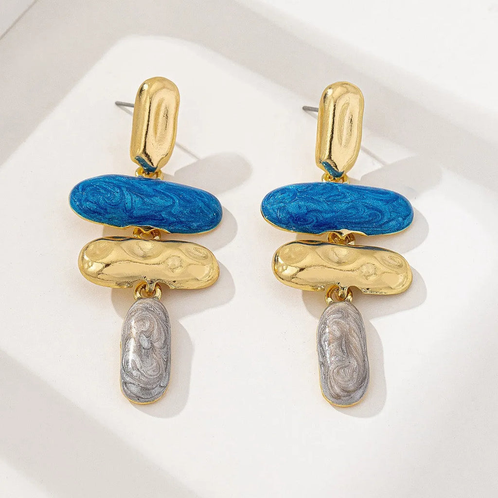 Geometric stud earrings for women with multicolour electroplated finish on zinc alloy