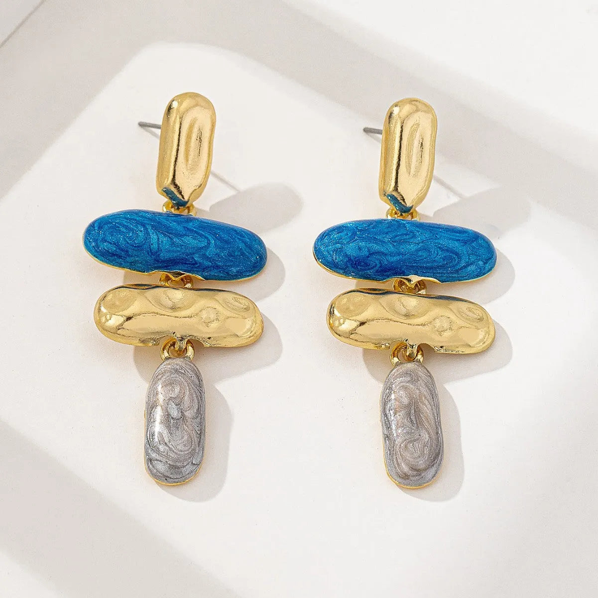 Geometric stud earrings for women with multicolour electroplated finish on zinc alloy